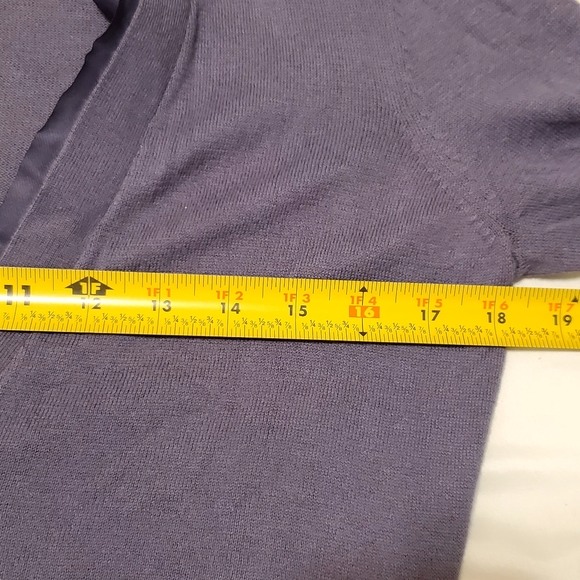 Daisy Fuentes Lavander Chiffon Trim V-neck Button Pocket Cardigan Sweater, PS - Picture 9 of 9